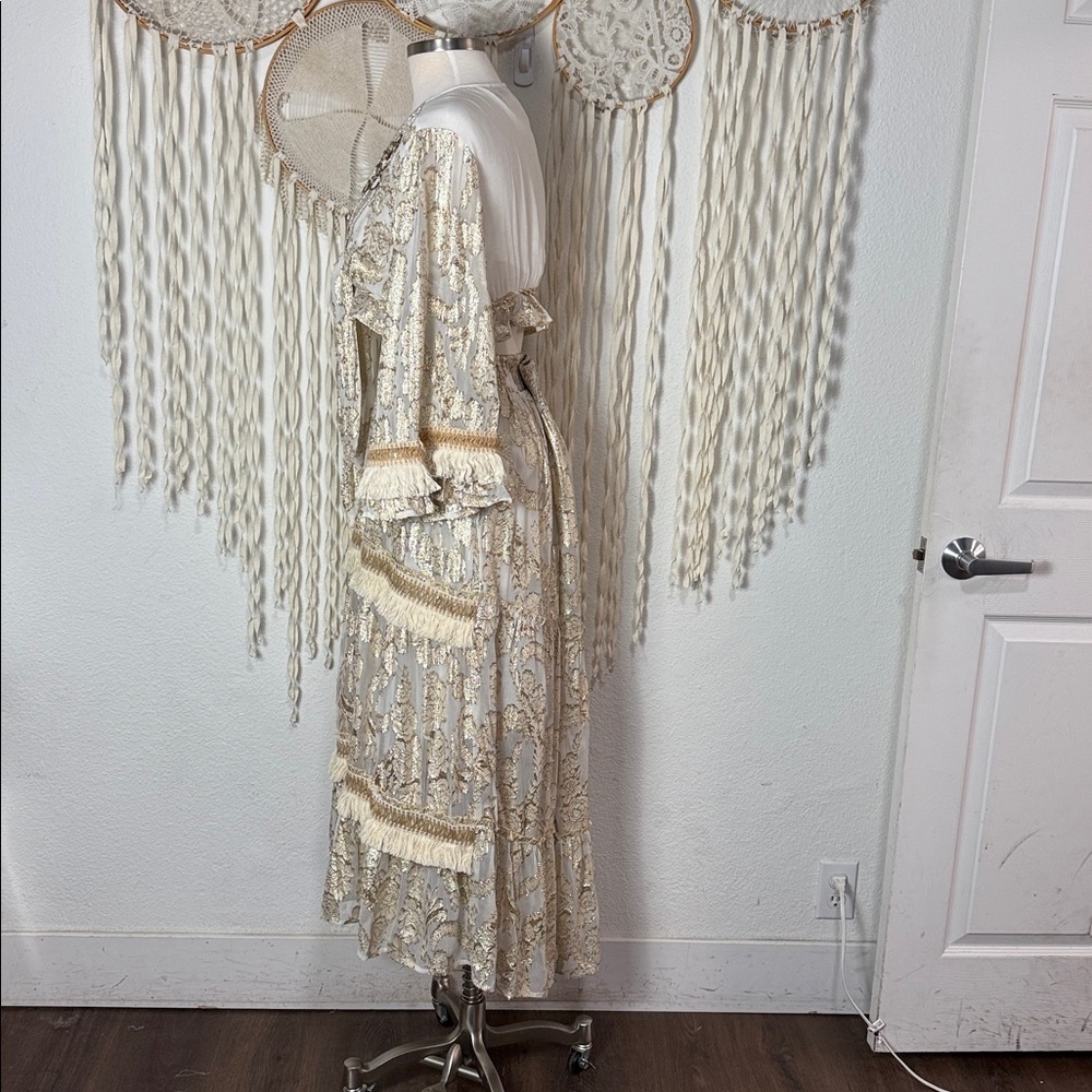 Papa Pia Crean and Gold Cropped Top and Maxi Skirt Festival Gypsy Set O/S - Picture 5 of 12